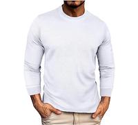 Ybing Waffle Long Sleeve Men's Plain Pullover Casual O-Neck Jumper Slim Long Sleeve T-Shirt Comfortable Long Sleeve T-Shirt Autumn Transition Tops Basic Top Sports Shirt for Men, White, L