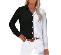 Ybing Women's Colour Block Patchwork Shirt Blouse Fashionable Long Sleeve Shirt Buttons Lapel Tops Slim Summer Shirt Breathable Long Sleeve Summer Shirt Lightweight Long Sleeve Work Shirt Summer