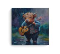 YBJDLO Highland Cow With Guitar Poster Scottish Cattle And Music Farm Animal Room Living Room Decor Modern Aesthetic Wall Art Gift For Friend Bed Unframe-style-3 16x16inch(40x40cm)