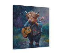 YBJDLO Highland Cow With Guitar Poster Scottish Cattle And Music Farm Animal Room Living Room Decor Modern Aesthetic Wall Art Gift For Friend Bed Frame-style-3 16x16inch(40x40cm)