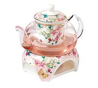 YBK Tech Bone China and Glass Coffee Pot Teapot with Warmer and Tea Infuser (Pink (Butterflies Patterns))