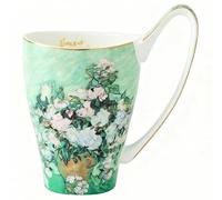YBK Tech Bone China Coffee Mug, 16oz Large Tea Cup - Design Inspired by Van Gogh's Paintings (White Rose)