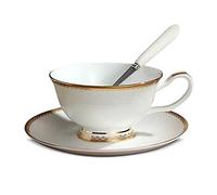 YBK Tech Bone China Cup and Saucer Set, Ceramic Teacup with Gold Edges for Morning Coffee Afternoon Tea- Embossed Flower Patterns