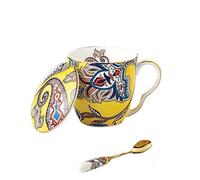 YBK Tech Bone China Porcelain Tea Cup Coffee Mug with Lid for Breakfast Afternoon Tea (Paisley Patterns- Yellow)