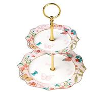 YBK Tech Bone China Serving Platter Cake Plate Stand Dessert Display Cakes Platter Food Rack - Butterflies Pattern (2-tier)