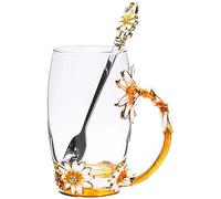 YBK Tech Creative Flower Glass Mug Crystal Glass Tea Cup for Sister, Mom, Grandma, Teachers- Gold Chrysanthemum, Without Gift Box (Big (350ml))