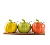 YBK Tech Cute Pumpkin Candy Jar Ceramic Sugar Bowl for Coffee Tasting (3 Assorted Colour+ Wood Supporter)