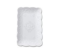 YBK Tech Elegant Rectangle Embossed Lace Plate Bone China Dessert Plate Ceramic Plate for Breakfast Afternoon Tea (White, 12-inch)