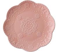 YBK Tech Elegant Round Embossed Lace Plate, Ceramic Serving Plate for Breakfast Afternoon Tea (Pink, 6-inch)