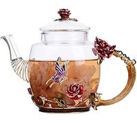 YBK Tech Enamel Glass Teapot in Gift Box, Small Teapot for Kung Fu Tea (Red Rose)