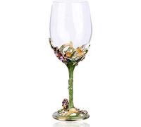 YBK Tech Handmade Enamel Craft Crystal Red Wine Glass in Gift Box, Iris Design (Green)