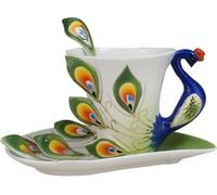 YBK Tech Lucky Cup Creative 3D Peacock Cup and Saucer Set, 6.8oz Coffee Cup (Green)