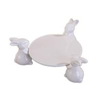 YBK Tech Strength Porcelain Novelty Bunny Rabbit Cake Display Stand Cupcake Stand (Round Plate (8-inch))