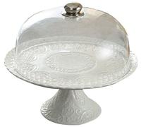 YBKTEX Ceramic Cake Stand with Acrylic Plastic Dome Lid- White