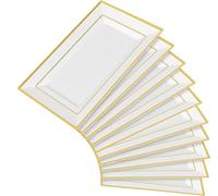 YBLUE 10 PCS Reusable Serving Platters with Gold Border, Thicken Sturdy Elegant Party Serving Trays, 33 x 20cm Rectangle Platters for Serving Party, Buffets, Weddings Parties Cupcake Display