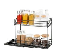 YBLUE 2 Tier Sliding Spice Rack, Removable Pull Out Cupboard Organiser, Spice Rack for Seasoning Bottle Holder for Kitchen Inside Cupboard, Bathroom, Living Room, Home