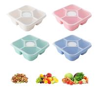 YBLUE Snack Boxes with 5 Compartments & 4 Leakproof Sauce Containers,Set of 4 Reusable Lunchable Containers, Dishwasher Safe & Microwave Oven(Pink/Beige/Green/Blue)