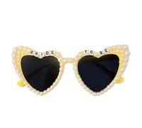 YBNKKUXKN sun glasses Heart Shaped Sunglasses with Letters and Pearl Decoration Bridal Sunglasses Suitable for Wedding Party and Celebration fashion accessories(Yellow+Gray)