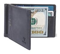 YBONNE Mens Slim Wallet with Money Clip Front Pocket RFID Blocking Thin Bifold Leather Card Holder Minimalist Mini Billfold, Waxy Full-grain Pebble Grey + extra clip, Small