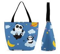 YBQLNP Blue Cloud Panda Women's Shopping Tote Bag Handbag Top Handle Shoulder Purse Bag With Zipper 28.5x18x32.5cm