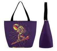YBQLNP Cosmonaut Surfing Women's Shopping Tote Bag Handbag Top Handle Shoulder Purse Bag With Zipper 28.5x18x32.5cm