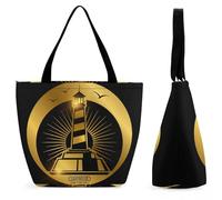 YBQLNP Golden Lighthouse Women's Shopping Tote Bag Handbag Top Handle Shoulder Purse Bag With Zipper 28.5x18x32.5cm