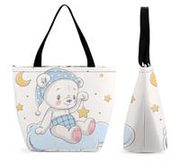 YBQLNP Little Bear Stars Women's Shopping Tote Bag Handbag Top Handle Shoulder Purse Bag With Zipper 28.5x18x32.5cm