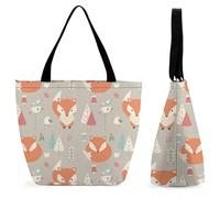 YBQLNP Little Fox Flowers Women's Shopping Tote Bag Handbag Top Handle Shoulder Purse Bag With Zipper 28.5x18x32.5cm