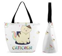 YBQLNP Lovely Cat Unicorn Women's Shopping Tote Bag Handbag Top Handle Shoulder Purse Bag With Zipper 28.5x18x32.5cm