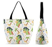 YBQLNP Pirate Parrots Women's Shopping Tote Bag Handbag Top Handle Shoulder Purse Bag With Zipper 28.5x18x32.5cm