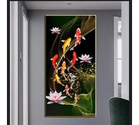 YBSOU Modern Abstract Koi Canvas Painting Carp Lotus Fish Prints Posters Wall Art Pictures Living Room Home Decor 20x40cm Frameless