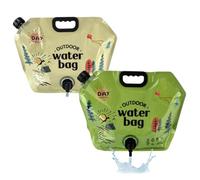 YBTMG 8L Collapsible Water Container Bag with Spigot, 2.1 Gallon BPA-Free Portable Folding Water Storage Bag with Adjustable Faucet for BBQ, Camping, Hiking, Outdoor Adventures, 2PCS, Green & Khaki