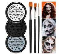 YBUETE Black White Grey Oil Based Face Paint Kit with Painting Brushes, Professional Full Coverage Greasepaint Halloween Face Painting Kit for Adult Cosplay Skeleton Monster Carnival Makeup
