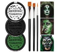 YBUETE Green White Black Oil Based Face Paint Kit with Painting Brushes, Professional Greasepaint Halloween Face Painting Kit for Adult Cosplay Hulk Witch Shrek Grinch Makeup Costume Party