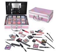 YBUETE Makeup Kit with Train Case for Teen Girl Women, Full Starter Cosmetic Set, Beginner Makeup Present, Reusable Full Cosmetic Train Case for Girl, Included Eyeshadow Blush Contour Eyebrow (Purple)