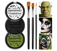YBUETE Ogre Green White Black Oil Based Face Paint Kit with Painting Brushes, Professional Greasepaint Halloween Face Painting Kit for Adult Cosplay Shrek Hulk Witch Grinch Carnival & Costume Party