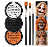 YBUETE Orange Black White Oil Based Face Paint Kit with Painting Brushes, Professional Full Coverage Greasepaint for Adults Halloween Cosplay SFX Tiger Pumpkin Makeup Carnival Theater Stage