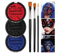 YBUETE Red Black Blue Oil Based Face Paint Kit with Painting Brushes, Professional Full Coverage Greasepaint for Adults Halloween Cosplay SFX Clown Vampire Skull Makeup Party Theater Stage