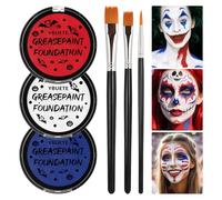 YBUETE Red White Blue US Flag Oil Based Face Paint Kit with Painting Brushes, Full Coverage Greasepaint for 4th of July USA Independence Day America's Patriotic Veterans Events,Halloween Joker Cosplay