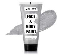 YBUETE Sliver Water Based Face Body Paint, 2.37 OZ Large Tube Full Coverage Face Paint for Skull Goth Cosplay, Washable Metallic Silver Body Painting Cream for Adult Carnival Halloween SFX Makeup