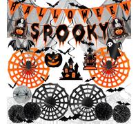 YBwanli Halloween Decoration Set: Indoor Creepy Party Decor - Wall Banner, Hanging, Black Cloth, Spider Paper Fan, Spooky Banner, Spider Silk