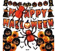YBwanli halloween party decorations, halloween decorations set indoor, Include:Big Spider, pumpkin garland, banner, balloons, bats, A fun set of Halloween decorations
