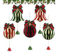 YBwanli Vintage Paper Christmas Decorations,Retro Paper Christmas bells and Bauble Set with Magnetic Clasps,Traditional Christmas Hanging Decorations Indoor,Indoor or Office Xmas Decor