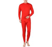 YBWZH Men's Half High Collar Pure Cotton Warm Set Slim Fit Elastic Mid Youth Autumn Clothing Trousers Solid Color Underlay Cotton Woolen Shirt Parenting Suit (Red, L)