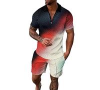 YBWZH Mens Short Sleeve Casual Shirt and Shorts Sets Two Summer Outfits Zip Set Parenting Suit (Red, XXXXL)