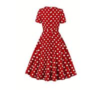 YBWZH Polka Dot Skirt for Women UK Short Sleeved Mid Dress Retro Square Neck Skirts Classic Printed Dress Elegant Knee Length Skirts for Ladies Girls Home Daily Outing Formal Occasion (Red, XXL)