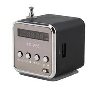 YBWZH TD-V26 Mini Portable Bluetooth Speaker Wireless 5.0 Stereo FM Radio, 3W Metal Pocket Music Player Support TF Card USB AUX, LED Display 300mAh Rechargeable Small Speaker for Home Outdoor (Black)