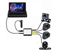 YC° Car Blind Spot Camera - Reversing Monitoring and Security System - with 5-Inch Folding Screen, Wireless Remote Control Front and Rear Four Cameras for 12V Small Car Jeep