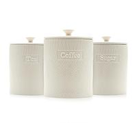 YC Collections Tea Coffee Sugar Canisters Set - Set of 3 Porcelain Ceramic Jars- Large 1000 ml Capacity Storage Container - Perfect for Gift