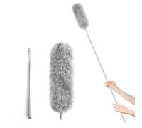 YC Kitchen Feather Duster Extendable up to 250 cm, Telescopic Microfibre Duster with Stainless Steel Handle, Effective Electrostatic Adsorption, Ideal for Roofs, Cars and Home, Gray